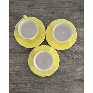 Lemon Federalist Cheerful Yellow Tea Cup and Saucer Sets, Dessert‎ 3 set Vintage